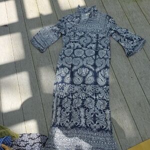 Elegant Blue Paisley Dress